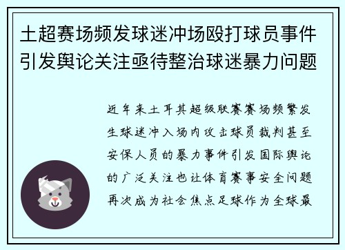 土超赛场频发球迷冲场殴打球员事件引发舆论关注亟待整治球迷暴力问题